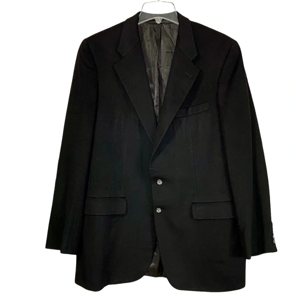 Vintage Black Cashmere Sport Coat Blazer Jacket 42L Old Money Classic